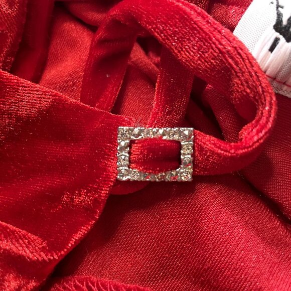 90s Vintage All That Jazz Red Stretch Velvet High Neck Column Maxi Dress Size S - Picture 6 of 6